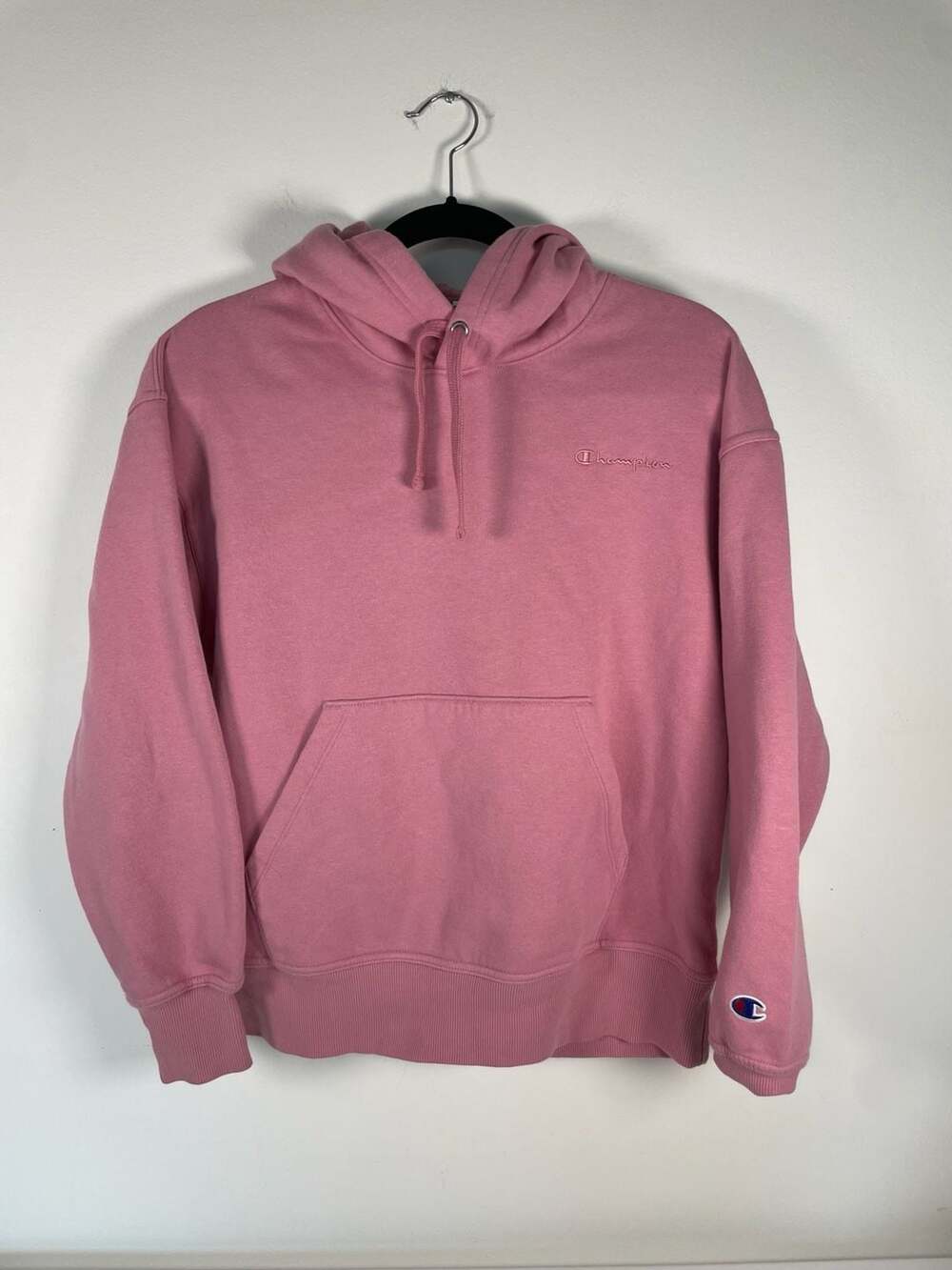 Champion Adult Iconic Embroidered Script Logo Hoodie in Pink Sz S
